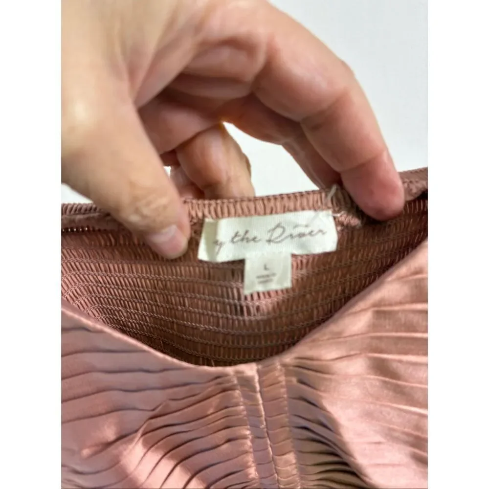 By the River Anthropologie NWOT Satin Pleated Strap Maxi Dress in Champagne Size